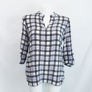 Liquid New York Silk Plaid Blouse w/Roll Tab Sleeves Lightweight
